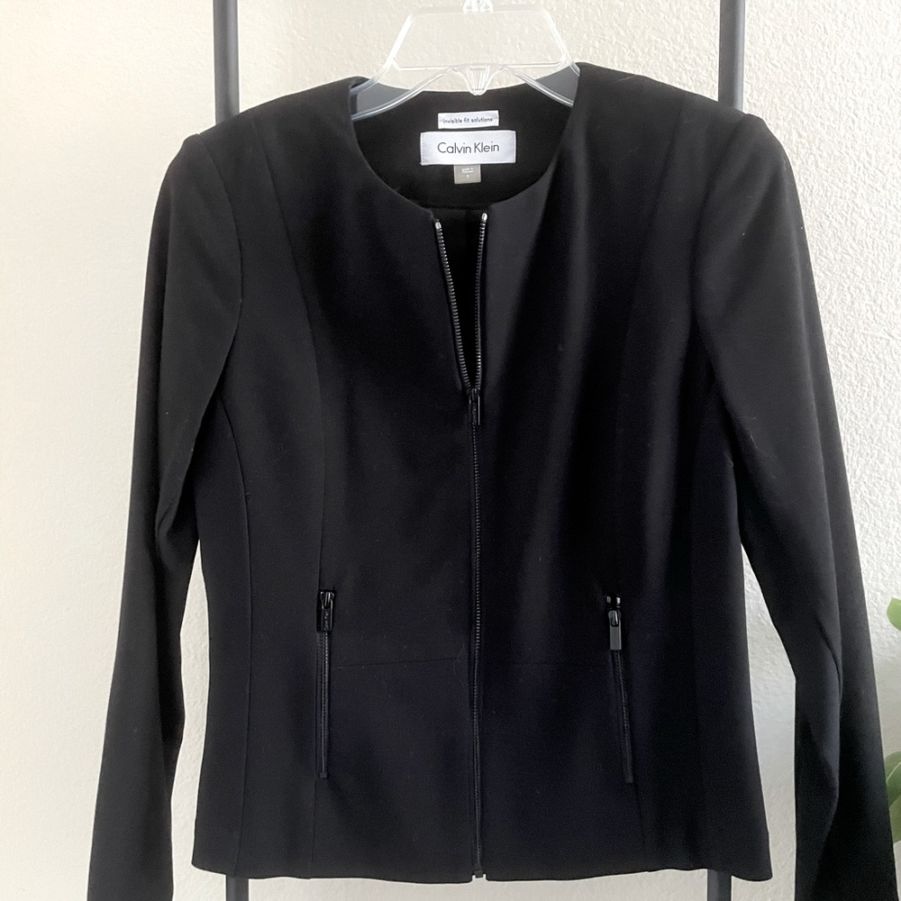 Calvin Klein Womens Black Zip Up Blazer Jacket - Size 0